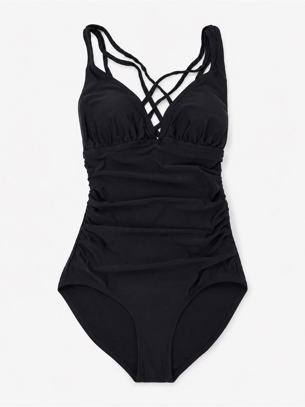 Kona Sol Black One-Piece Swimsuit with Strappy Crisscross Front